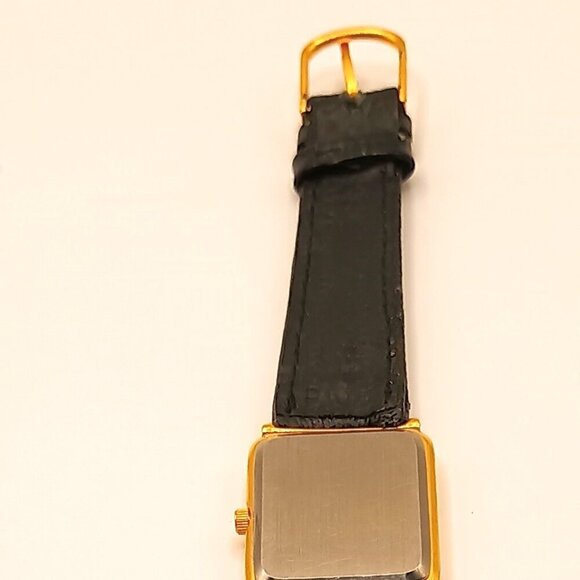 Ronica Gold Toned "Joker" Quartz Wristwatch Black Genuine Leather Band - Picture 8 of 9